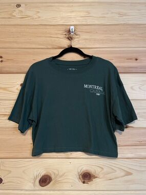 Aeropostale OG Crop Boyfriend Tee Green White 100% Cotton